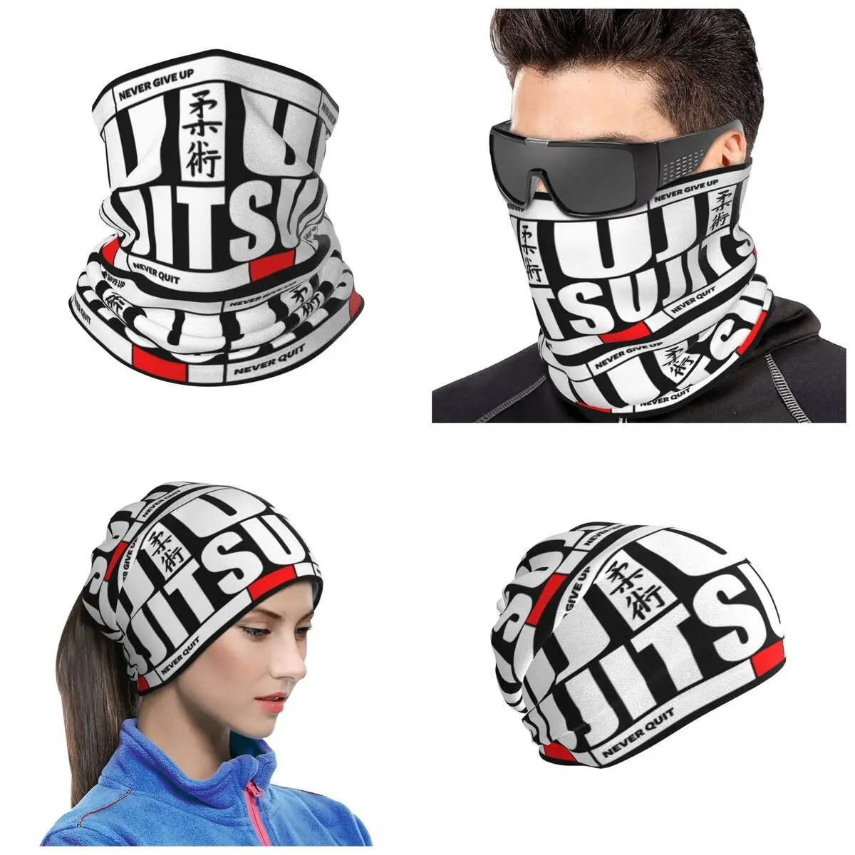 Jiu Jitsu - Never Give Up Never Quit Bandana Neck Gaiter Printed Wrap Scarf Multi-use Face Mask Unisex Adult Breathable
