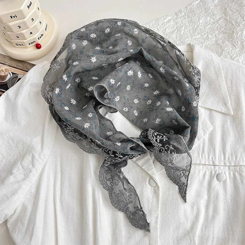 تي شيرت صغير مطبوع عليه أوركيد للربيع والصيف مع وشاح مثلث قطني عصابة رأس مربعة متعددة الاستخدامات على الطراز الأدبي