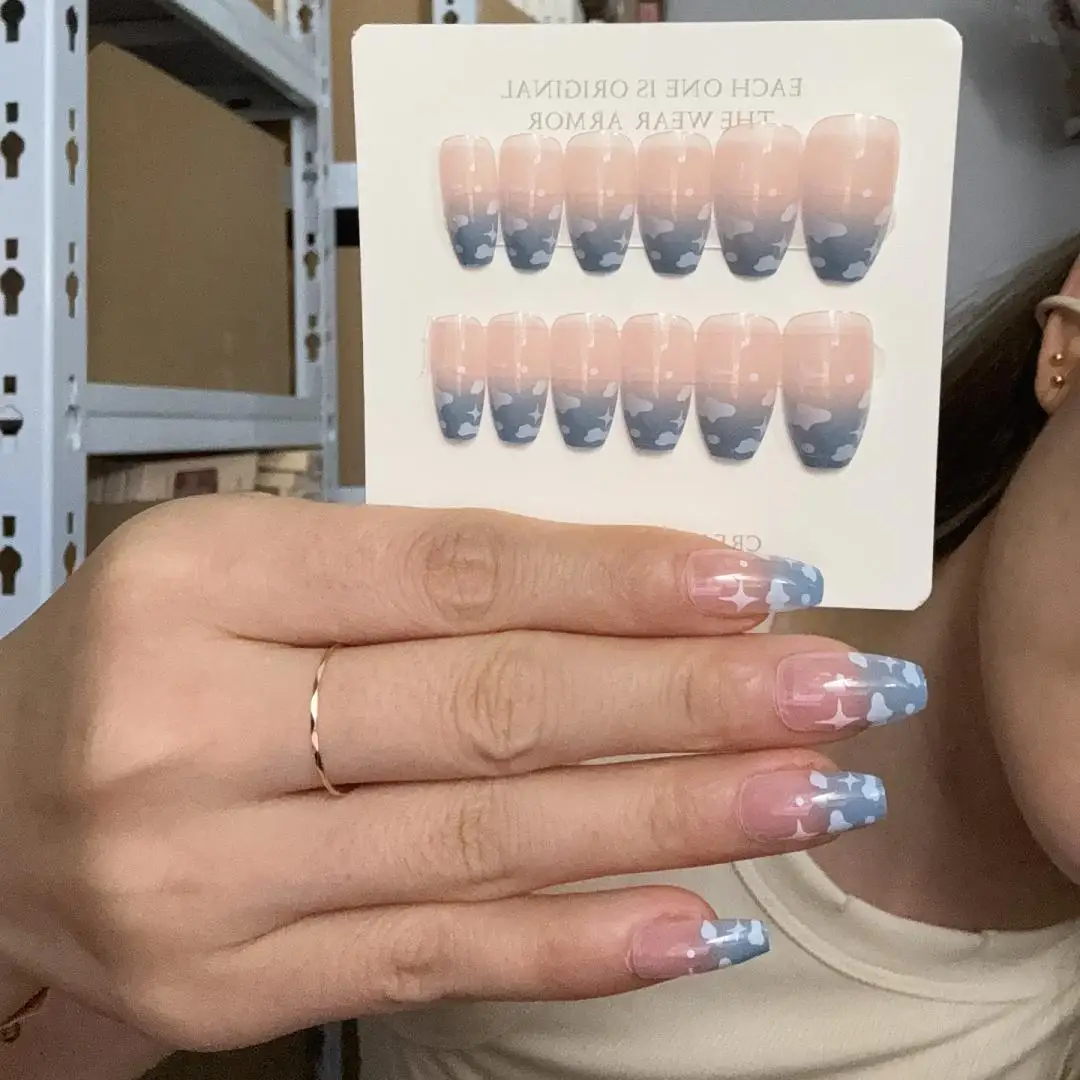 24pcs/box Mid-to-Long Length Wearable False Nail Acrylic False Nail Art Press on Nails Fresh Removable Full Cover Fake Nails Set