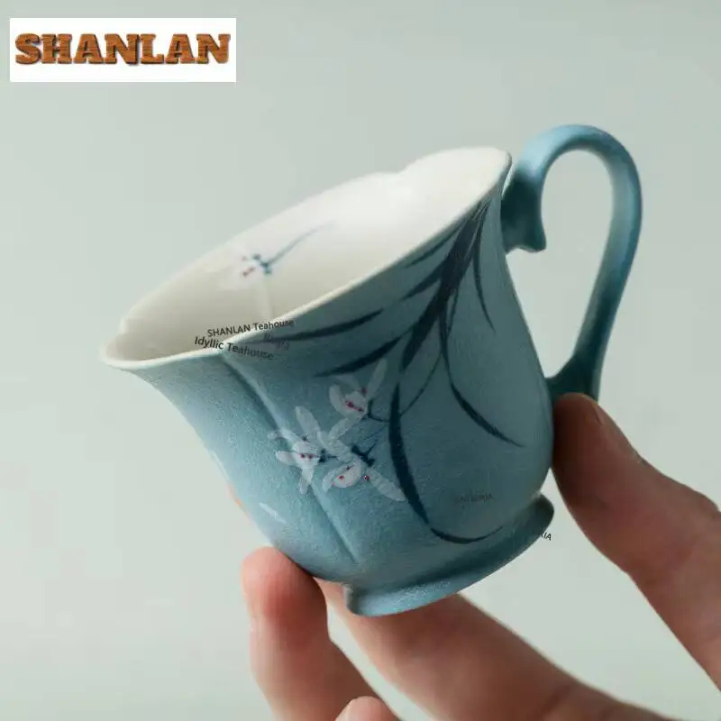 100ml Light Lake Blue Hand-painted Orchid Teacup Handmade Tea Bowl Cup For Tea Tea-tasting Smelling Cup Jianzhan Master Cups Cha