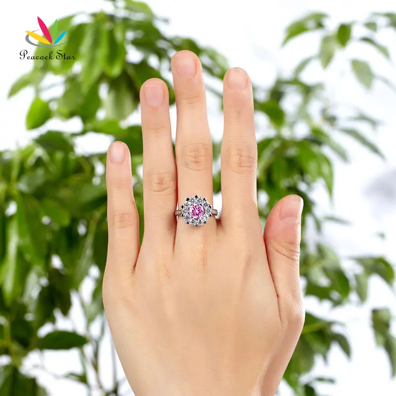 Peacock Star Snowflake 925 Sterling Silver Wedding Anniversary Ring 1 Ct Fancy Pink CFR8264