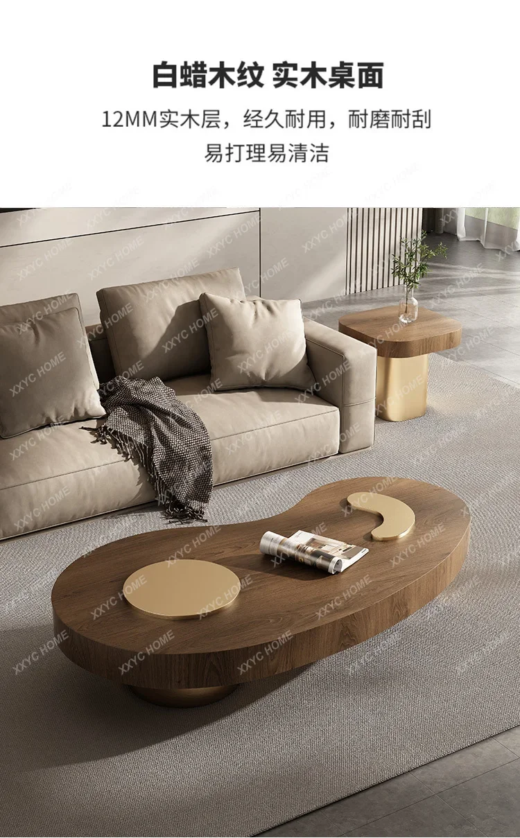 HLight luxury minimalist cream style black walnut solid wood living room special shape medieval style tea table combination