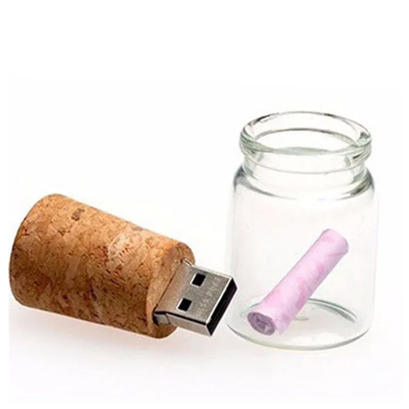 JASTER Funny Memory Stick 128GB Creative Gift Pen Drive 64GB Glass Drift Bottle with Cork U Disk 32GB High Speed USB Flash Drive