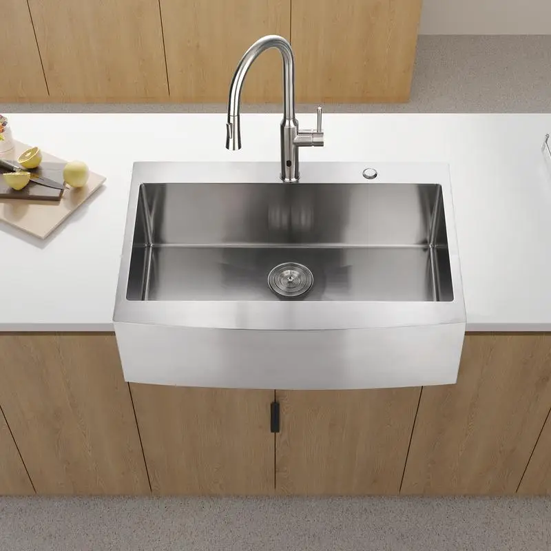 

33"x22"x10" Farmhouse Apron Single Bowl SS Kitchen Sink - Durable, Stylish, Clear Drain & Easy Clean Design