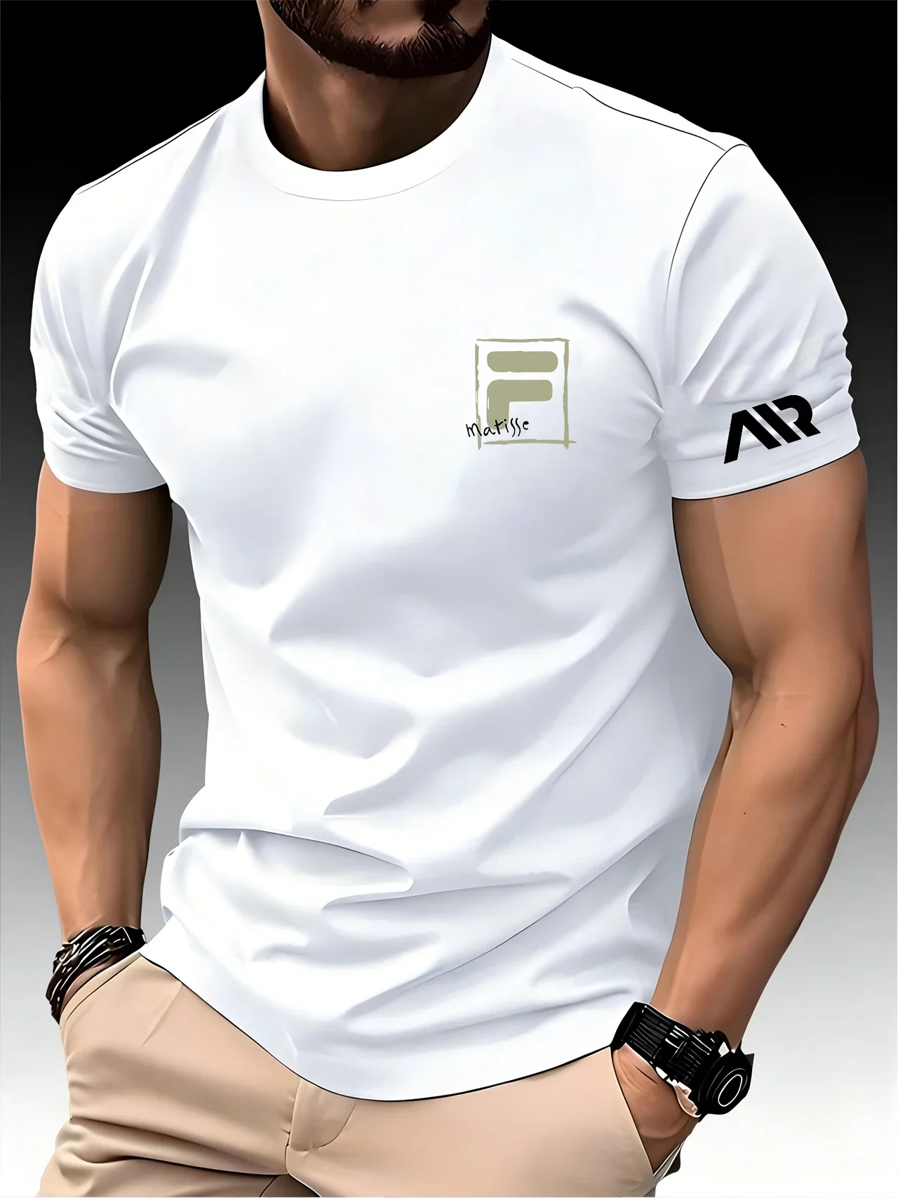 New men's spring/summer sports print T-shirt -breathable and quick-drying - short-sleeved top - for running and fitness training