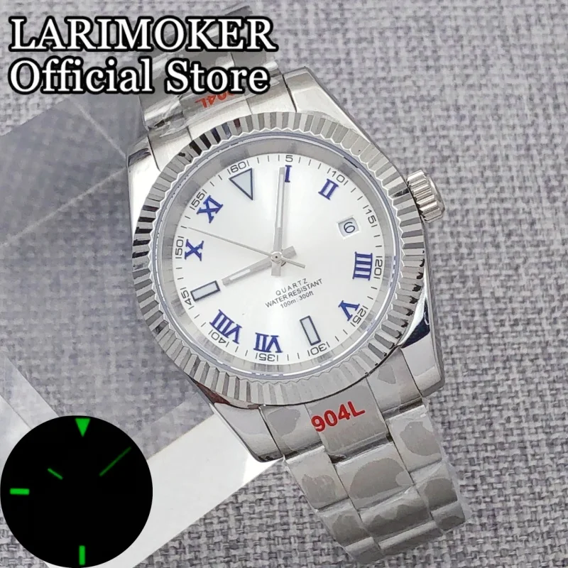

LARIMOKER 36mm/39mm Sapphire Glass Stainless Steel Silver Watch Case Men's Ronda 515-24H Quartz Movement 100m Waterproof Watches