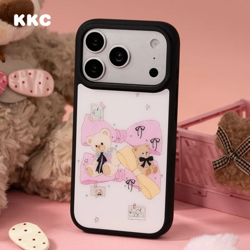 Little Bear Bow Matte Pink INS Korea For SAMSUNG Galaxy S23 Plus 24 FE 25 S6 Ultra A17 A56 A36 A15 A57 Glass Cover Aesthetic Y2K