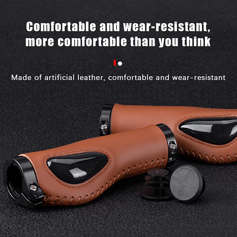 .[SH]1Pair Leather Bicycle Grips Liquid Silicone Handle Cuffs Ergonomic Handlebar Gel Grip Dual Lock Non-slip Bike Accessorie