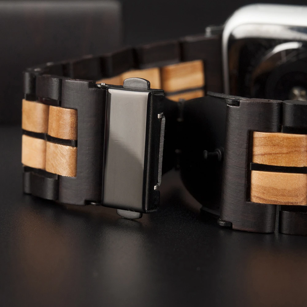 Tali Kayu untuk Jam Tangan Apple Seri 8 untuk Jam Tangan Apple SE Band 38Mm 40Mm 42Mm 44Mm Gelang Jam Tangan Kayu Hitam Seri 3 4 5 6 Se 7 Band