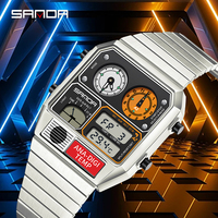 SANDA 3192 Top Men's Youth Casual Square Electronic Watch Multi Functional Temperature Gauge Stopwatch Chronograph Men's Watches