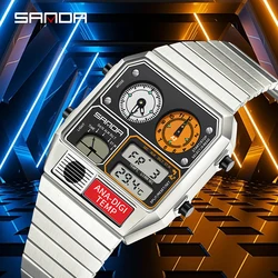 SANDA 3192 Top Men's Youth Casual Square Electronic Watch Multi Functional Temperature Gauge Stopwatch Chronograph Men's Watches