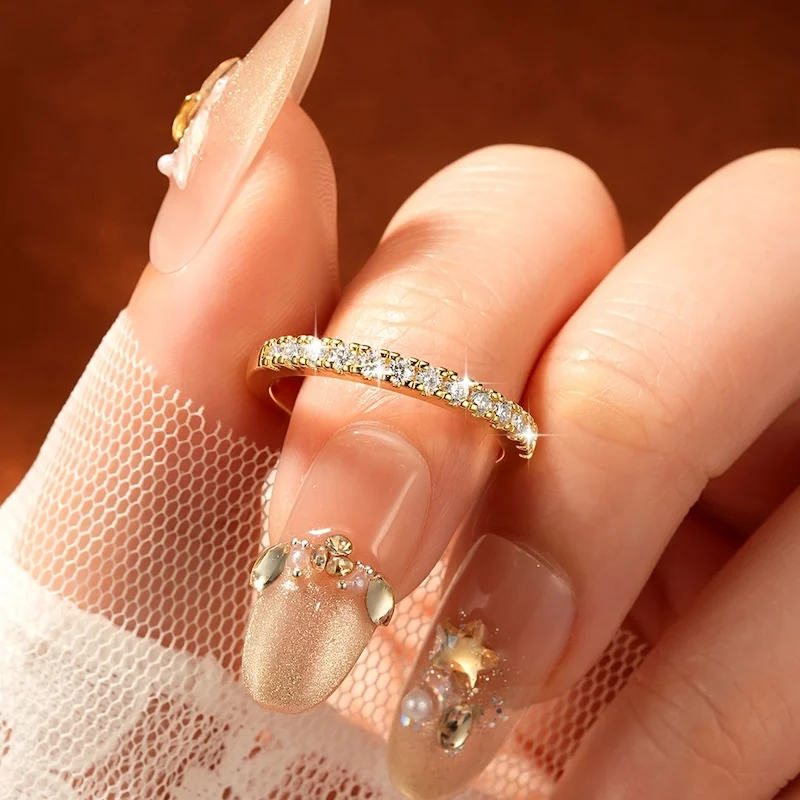 Rrjzz Zertifizierter 2mm D-Farbiger Voll-Moissanit Stapelbarer Halb-Eternity-Ring für Damen Klassischer Imitationsdiamant-Schmuckring – Detail 9