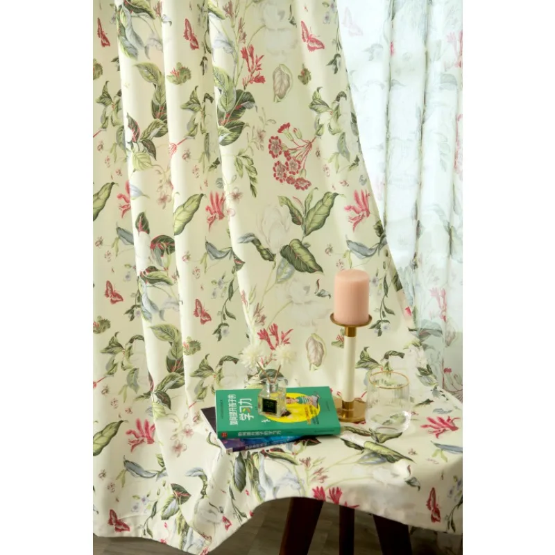 American Pastoral Country Butterfly Flower Print Blackout Curtains Living Room Bedroom Balcony Curtains