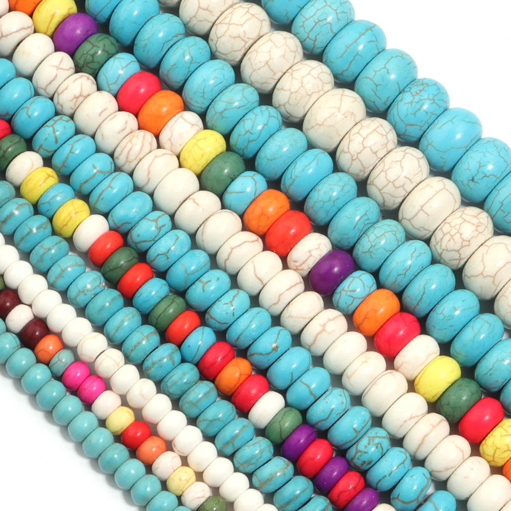 1 String 6 8 10 12 14mm Natural Turquoise Stone Beads Colored Flat Round Abacus Beads For DIY Handmade Bracelet Necklace Jewelry