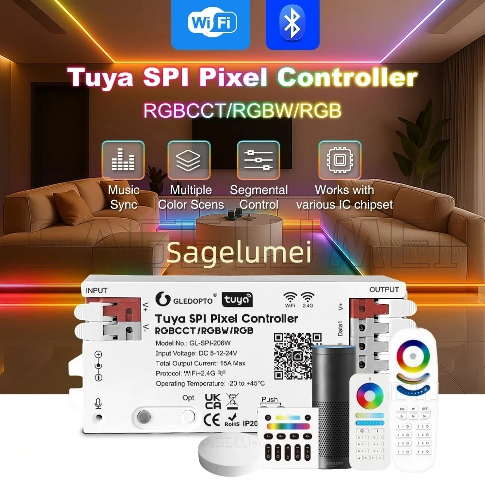 WiFi Tuya SPI Digital Pixel LED Controller Smart Life App Control GLEDOPTO WS2811 TM1814B TM1934A SK6812 WS2801 WS2805 UCS2904B