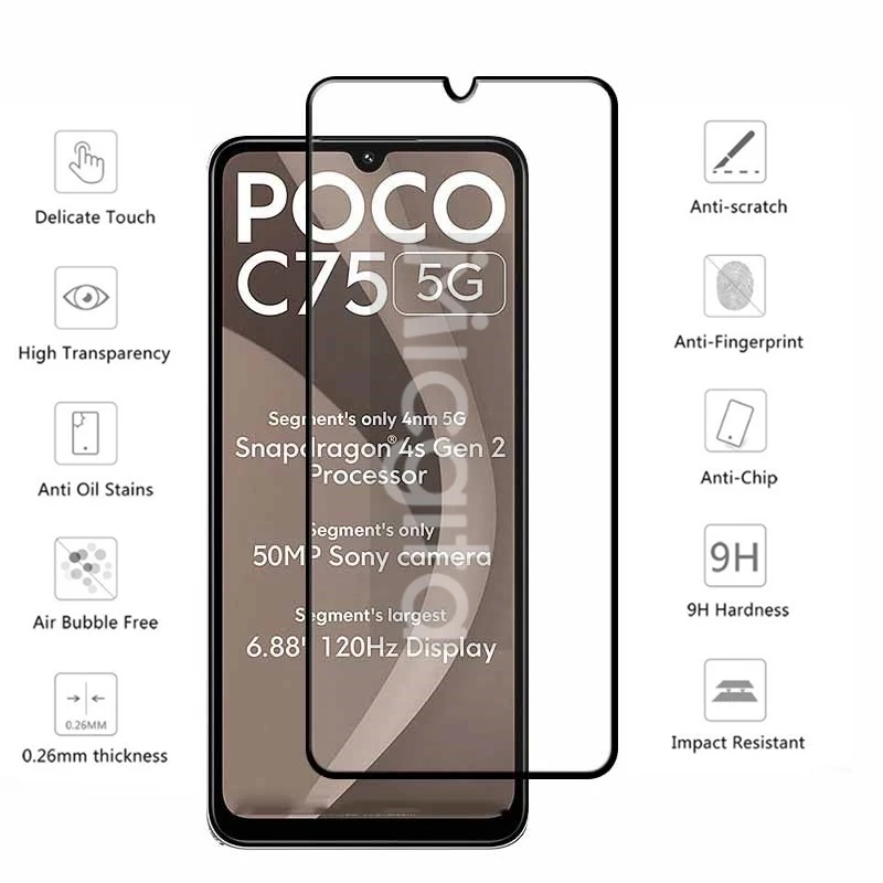 Upgrade Full Glue Cover For Xiaomi POCO C75 5G Screen Protector Anti-Sctratch Soft Fiber Camera film For POCO C75 5G