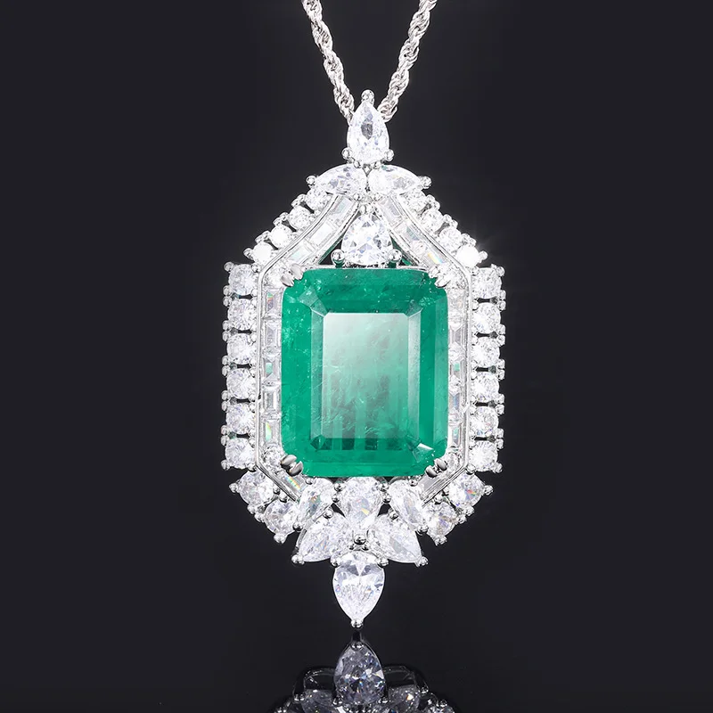 genuine Luxury brand real jewels 2022 new S925 silver Tiktok imitation emerald Palaiba square pendant with 15 * 20 high quality