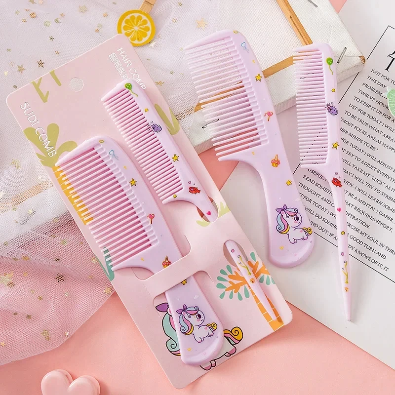 

2pcs/set Baby Cute Cartoon Animal Kids Hairdressing Brushes Anti-static Pointed Tail Comb for Girls Strawberry Pink Hair Comb