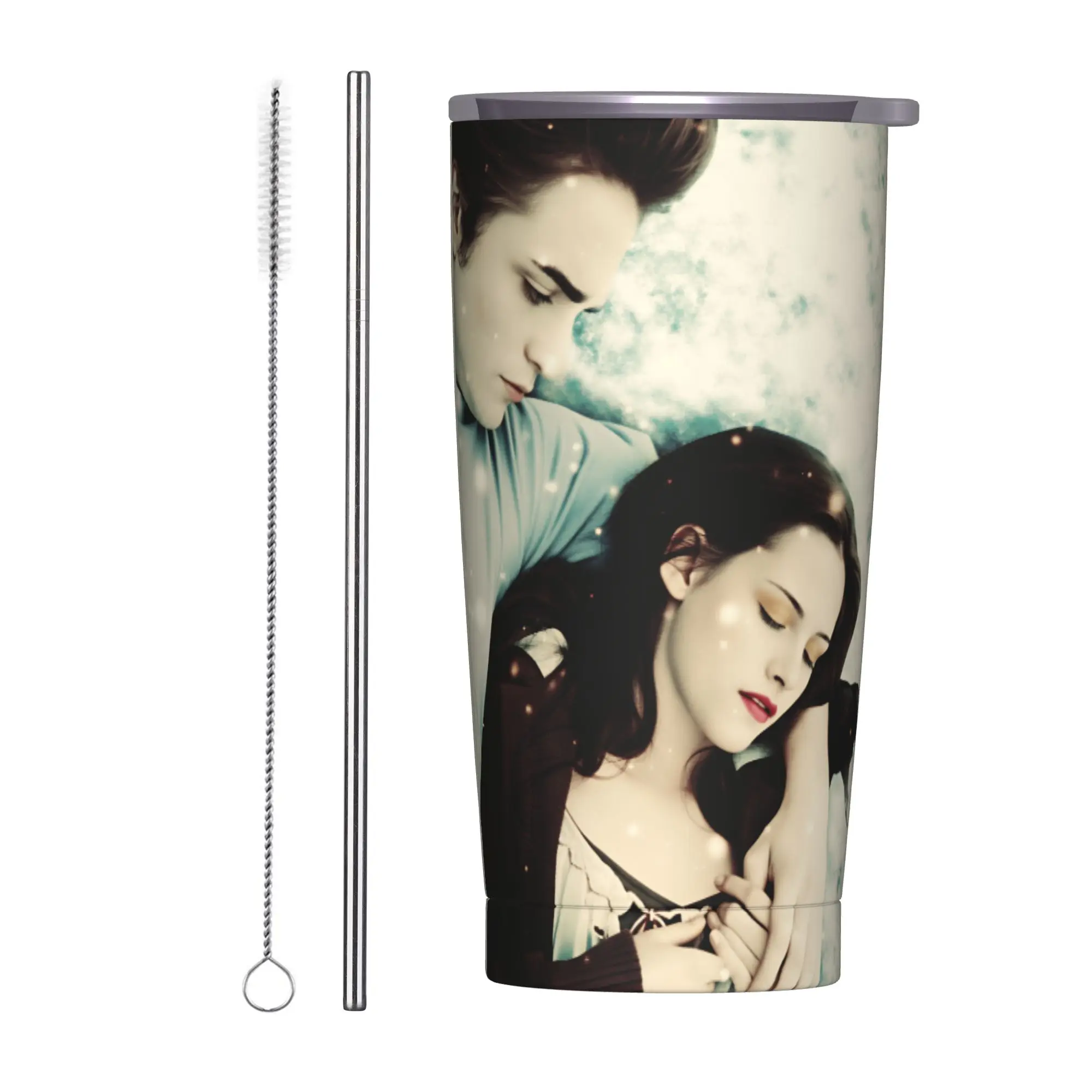 Edward Cullen Stainless Steel Tumbler With Straws  Travel Thermal Mug 20oz Cold and Hot Water Bottle,
