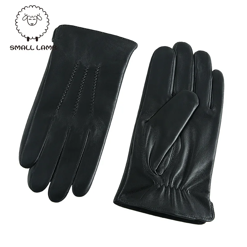 Men's Touch Screen Sheepskin Gloves, European and American Autumn and Winter Warm Leather Wool Inner European and American