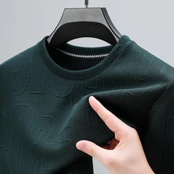 Light luxury high-end letter jacquard men's long sleeved T-shirt 2023 Spring and Autumn round neck fashionable casual pullover