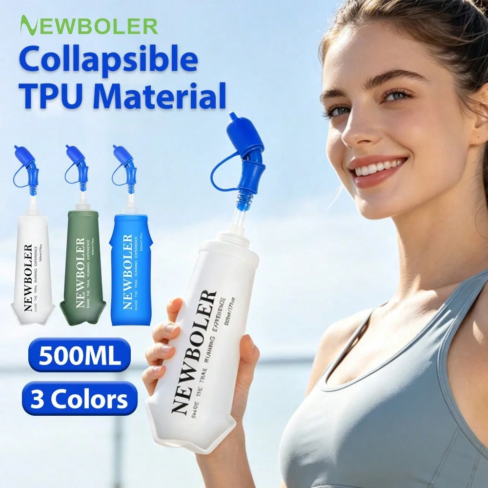 

NEWBOLER 500ml Water Bottle TPU Folding Soft Flask Sport Water Bottle With Straw Collapsible Water Bottle Running Camping
