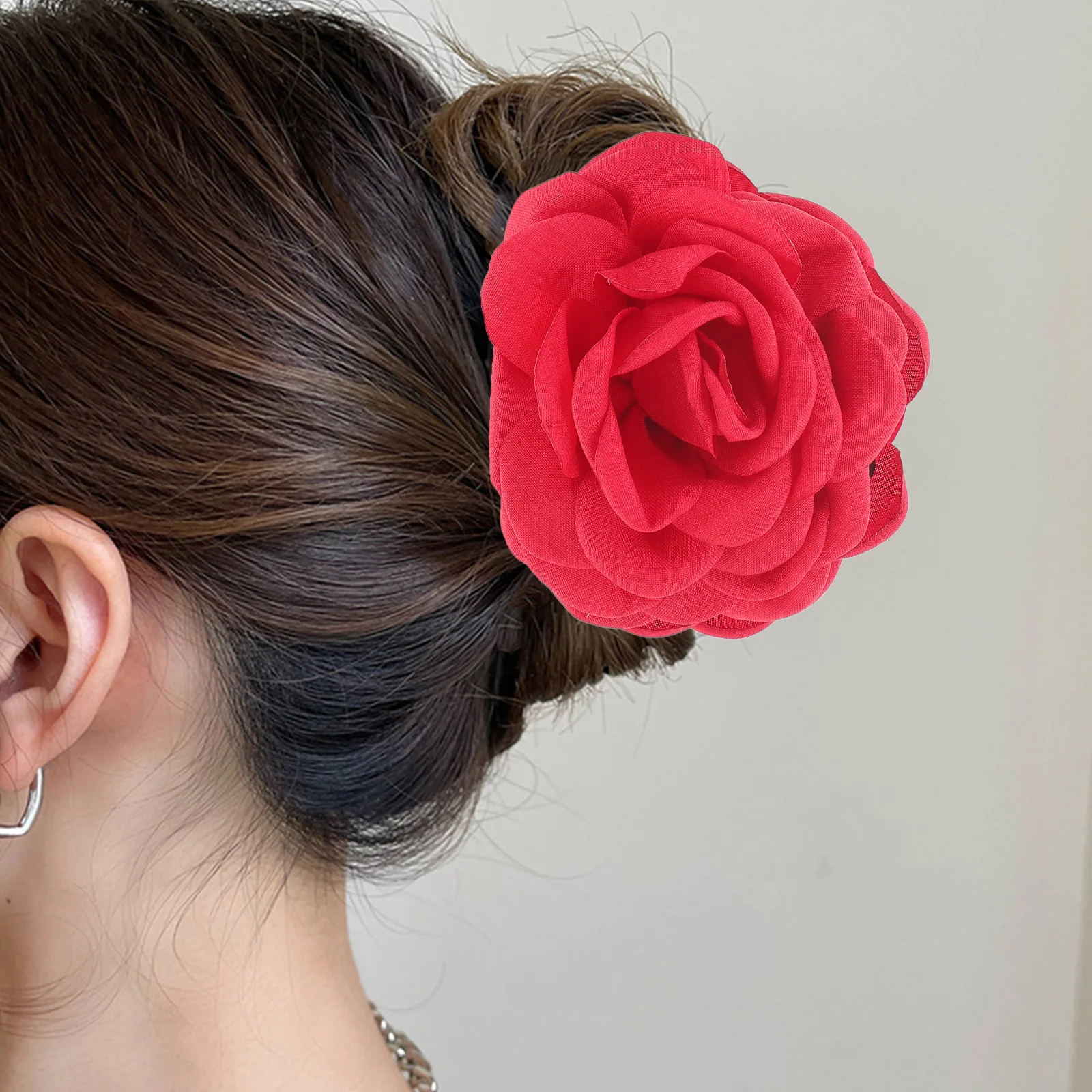 

2pcs Large Flower Hair Clips Jaw Clamps for Women Red Pink Stereoscopic Rose Claw Long Decorative Wedding Party Thin Thick Hair