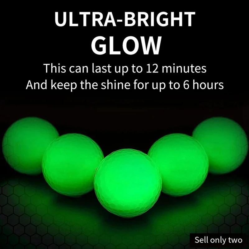 Palline da Golf notturne da 2 pezzi, bagliore Ultra luminoso, la pallina da Golf scura che illumina a lunga durata richiede solo luce UV