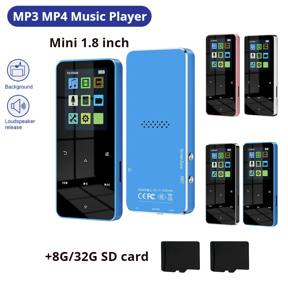 Mini 1.8 inch Metal Touch MP3 MP4 Music Player Bluetooth 5.0 Hifi Player Walkman Fm Radio Video Play with 8/32GB Card E-book