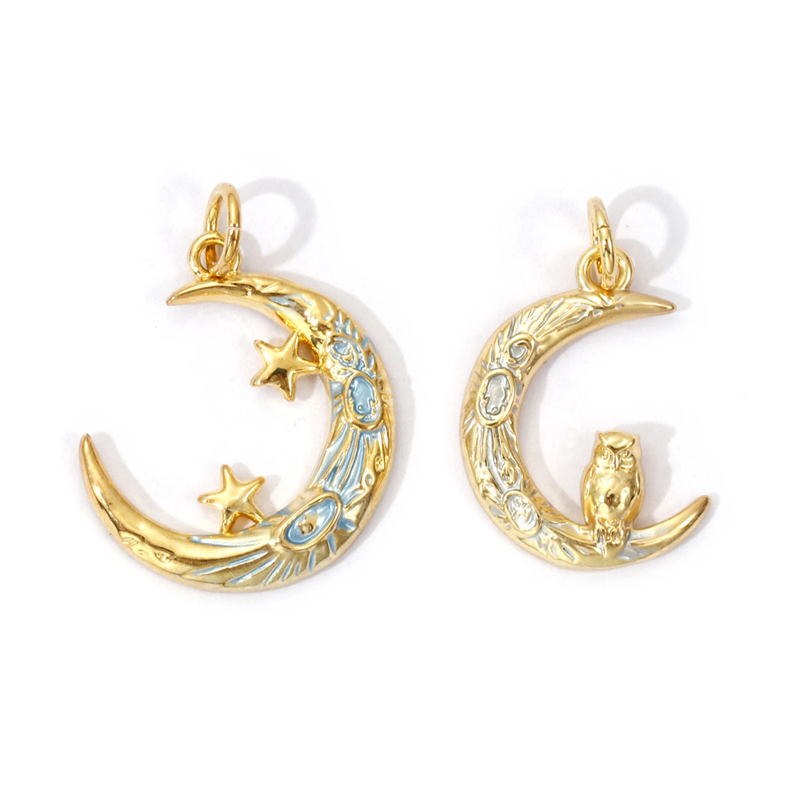 Fashion Brass Galaxy Charms For Jewelry Making 18K Real Gold Plated Enamel Crescent Moon Pendant Eco-friendly 22mm x 17mm,2PCs