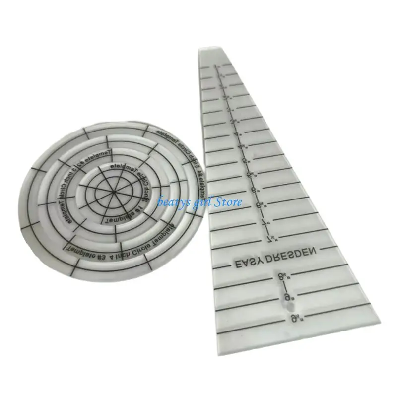 C7AB 2Pcs Clear Acrylic Quilting Rulers Triangular Circular Patchwork Stencils