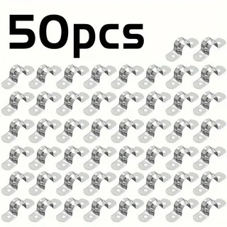 

50pcs Stainless Steel Pipe Clamps, M12 Rigid 1/2" Two-Hole U Bracket, Metal Cable Pipe Strap, 0.47" Width HeavyDuty Fixing Clamp