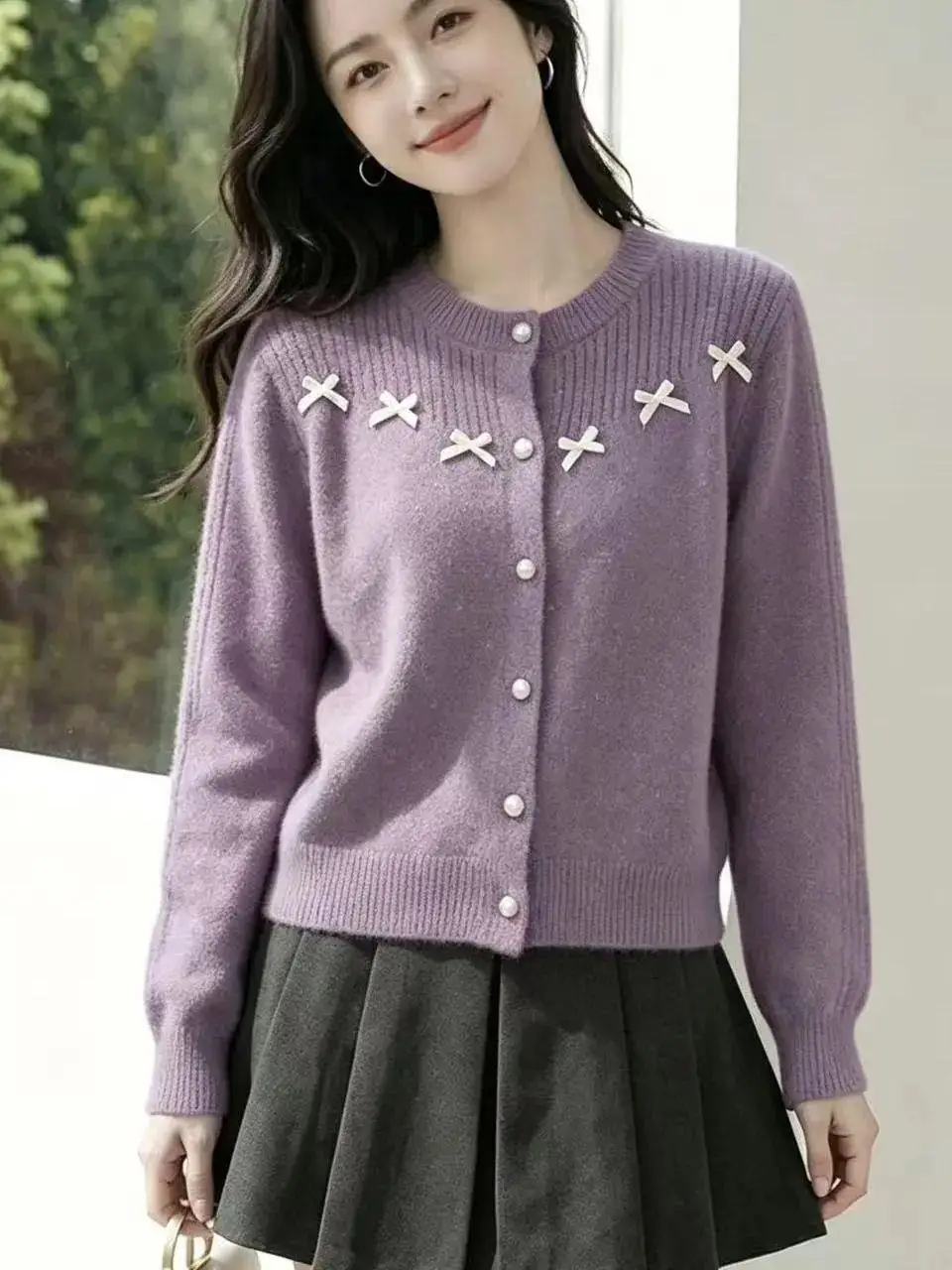 Korean Style Sweet Heavy Embellished  Knot Knitted Open Cardigan Red Sweater Outerwear Elegant Versatile Anti-Aging ...