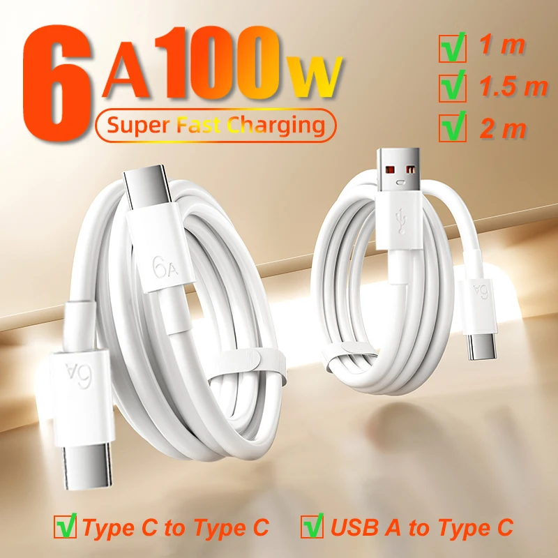

PD 100W USB Type C Super Fast Charging Cable 6A USB To Type C Charger Cord For Huawei Honor 400 300 Pro Ultra GT X 70 60 Play10T