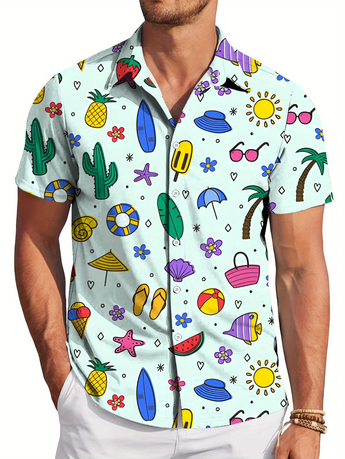 

Trendy Island Style Vacation Shirt Men'S Stylish Short Sleeve Button Up Shirt, 3D Print Comfort Fit Perfect For Summer Daily Wea