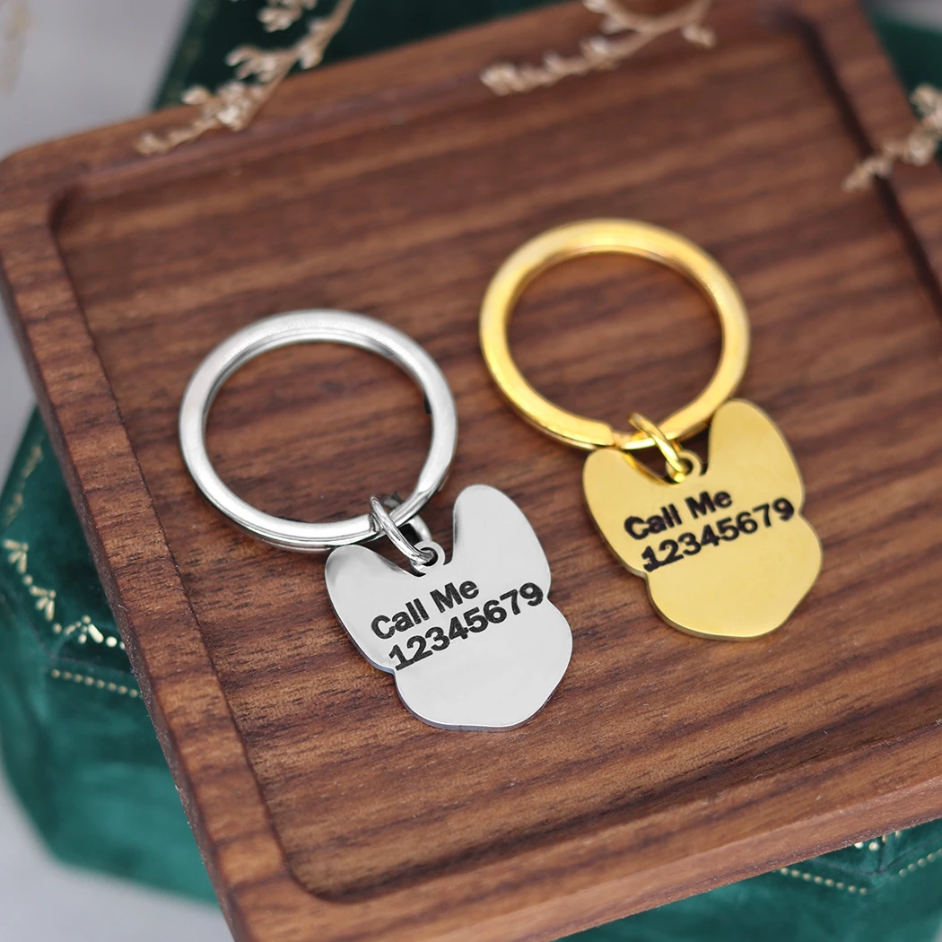 Qiamni-男性と女性のためのかわいいフレンチブルドッグキーホルダー、ステンレス鋼、カスタム名、番号、動物のペンダント、キーホルダー、パーティージュエリー、ギフト