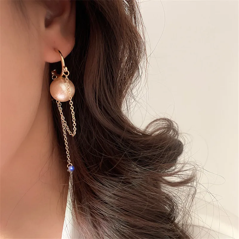 Chain Earrings Pearl Long Tassel Earrings Fashion Gold Color Geometric Hanging Women Earrings Korean Jewelry Girls Party