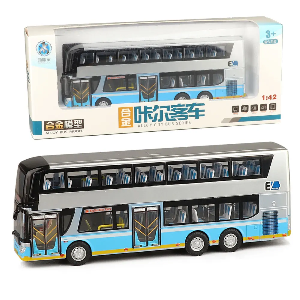 1: 42 Double decker sightseeing bus Hong Kong sightseeing bus alloy model, sound, light, and echo collection model