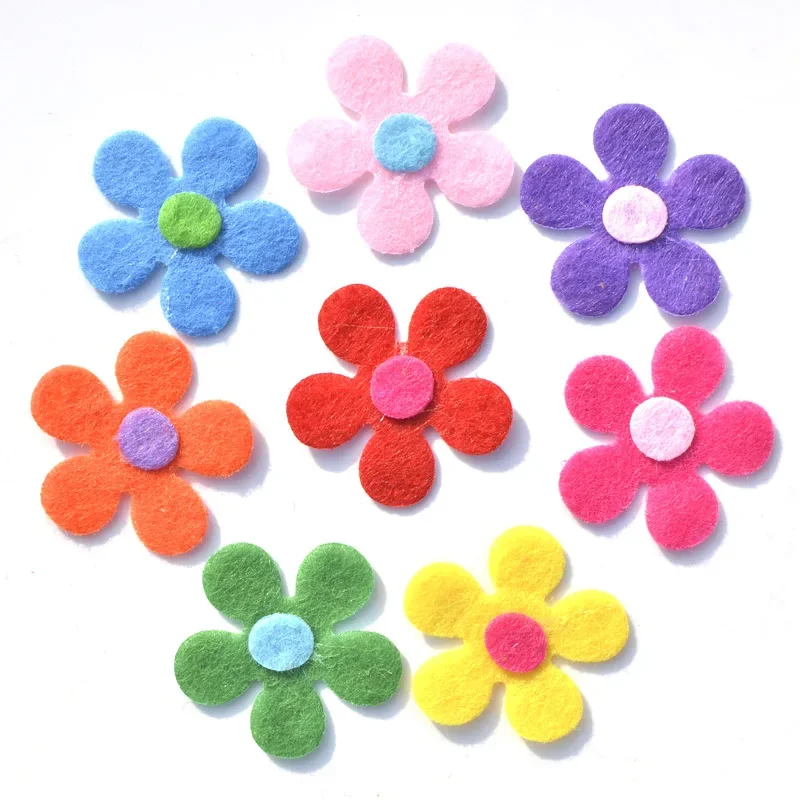 DIY 60Pcs Mixed Fabric Scrapbooking 28mm Flower Patches Felt Accessories Applique for Craft/Clothing