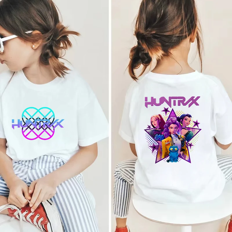 Crianças camiseta kpop demônio caçador caçadorx gráfico topos harajuku coreano meninos meninas streetwear manga curta camisetas crianças roupas