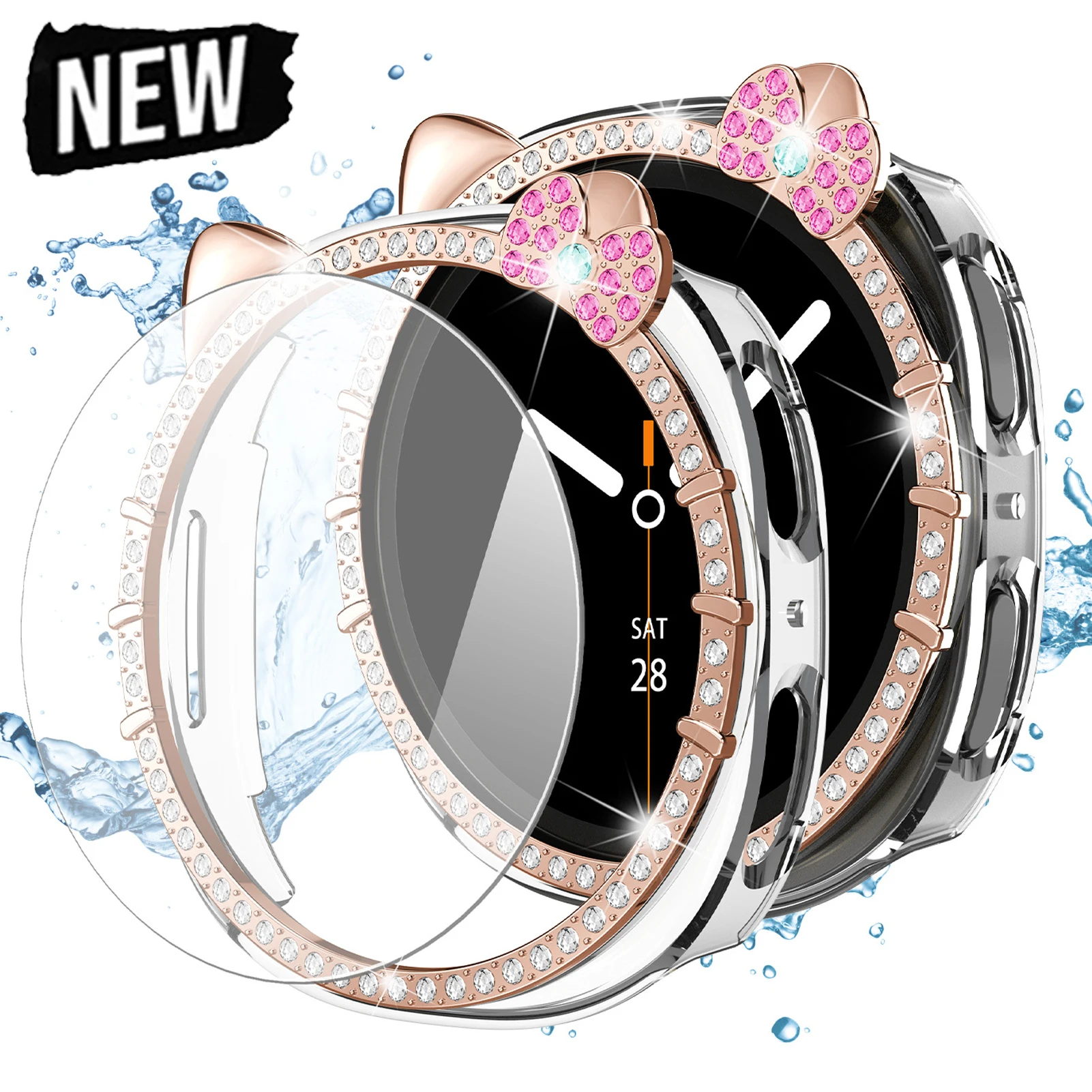 PC-Gehäuse für Samsung Galaxy Watch 8 40mm 44mm Niedliche KITTY CAT Diamant-Schutzfolie Zubehör für Damen Samsung Watch 8 Hülle