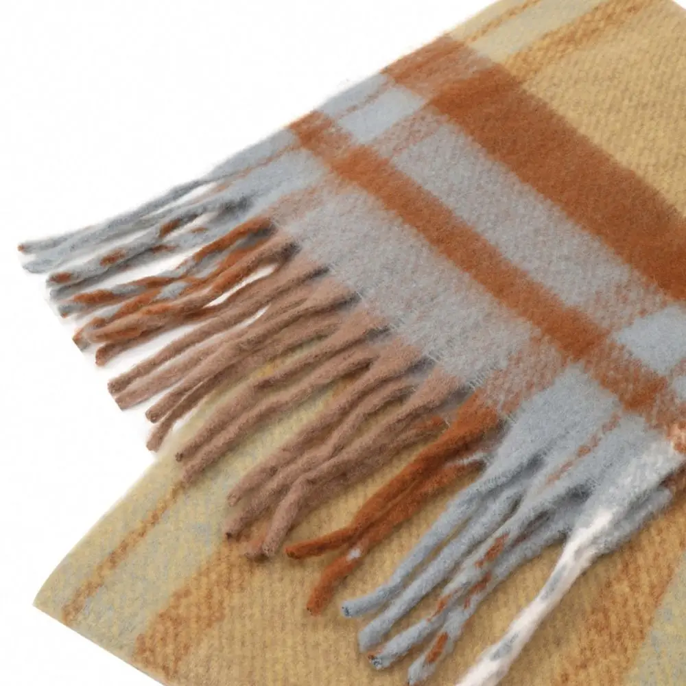 Retro Mohair Plaid Wool Scarf Long Rainbow Tassel Shawl Thick Korean Style Women Cape Student