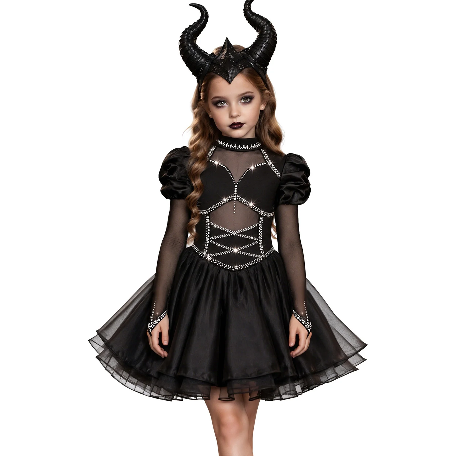 Witch Ballet Dance Tutu Dress Gymnastics Leotard Carnival Mesh Patchwork Rhinestone Ruffle Figure Skating Performance Costume