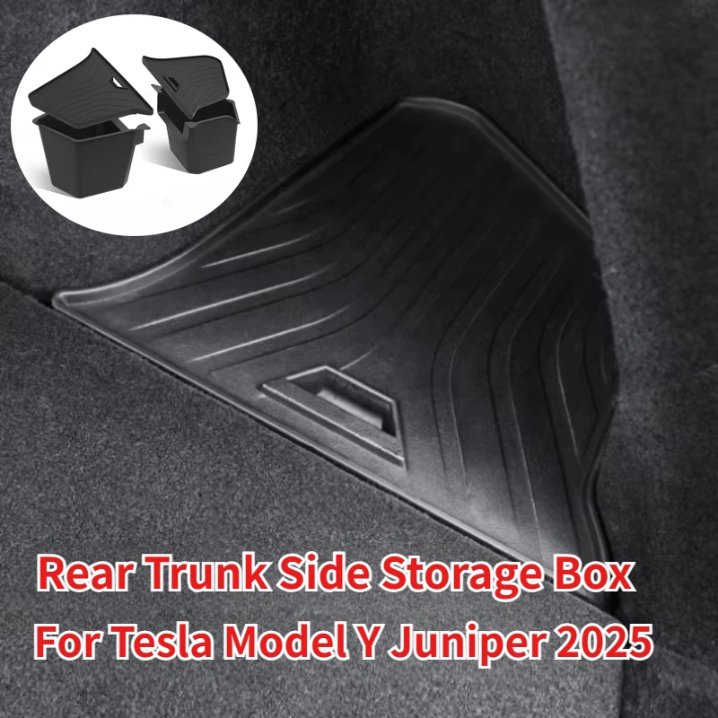 

For Tesla Model Y Juniper 2025 Rear Trunk Left Side Storage Box with Cover Tail Boot Organizer Partition Decoration Accessories