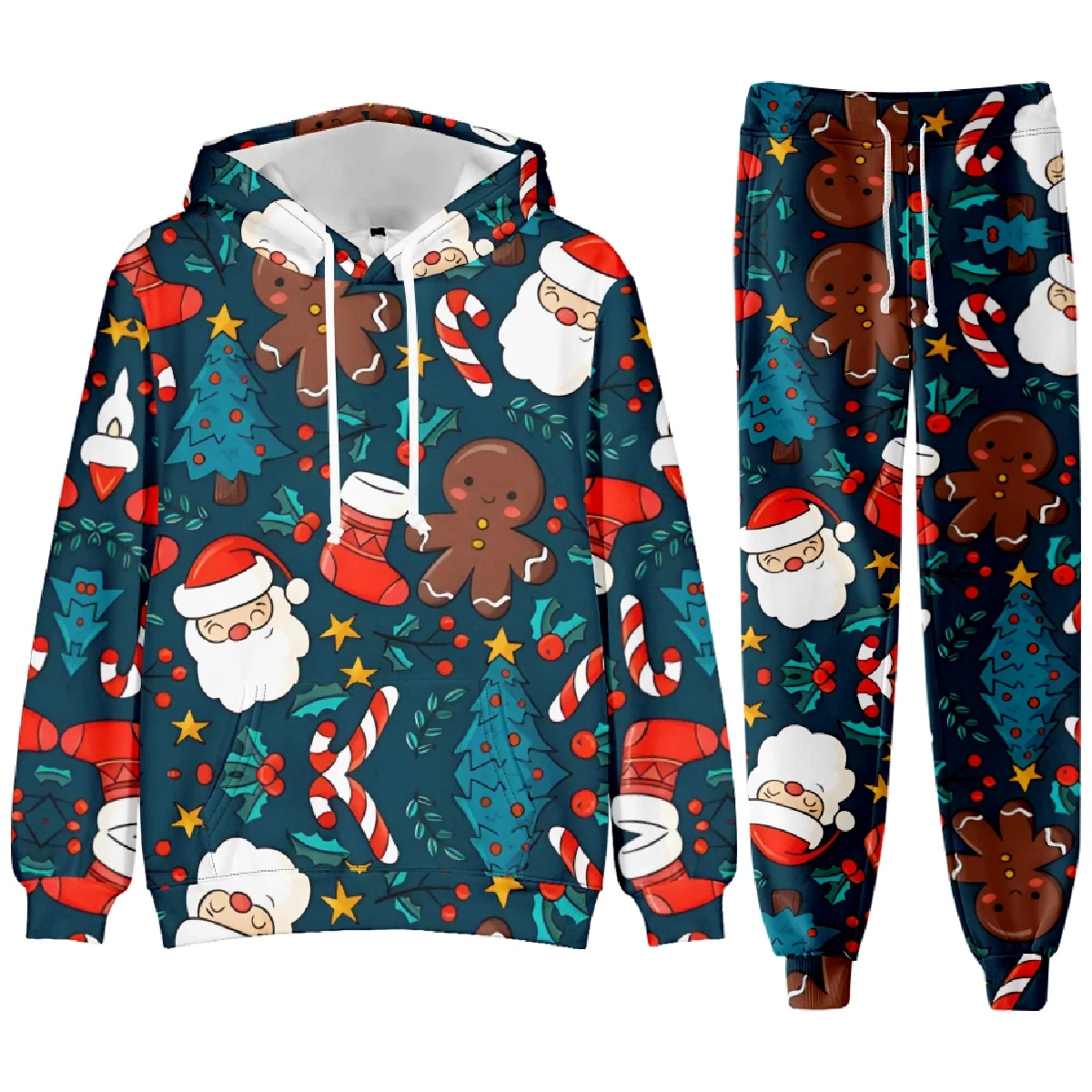 2024 Christmas Fashion Autumn And Winter Printed Men's Hoodie Set Casual Comfortable Sports Suit Trend Couple Clothes Kid Family