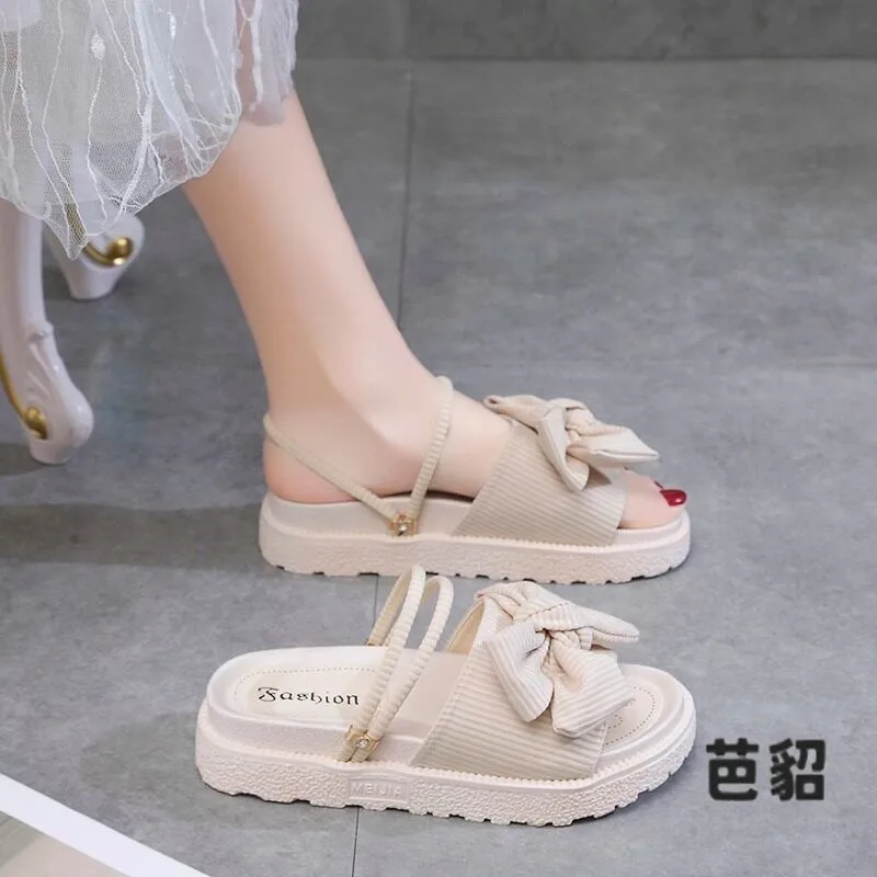 Sandalias de mujer de pie ancho para verano, de doble uso, con suela plana, pantuflas de suela suave para uso exterior, zapatos para mujeres embarazadas, talla pequeña.