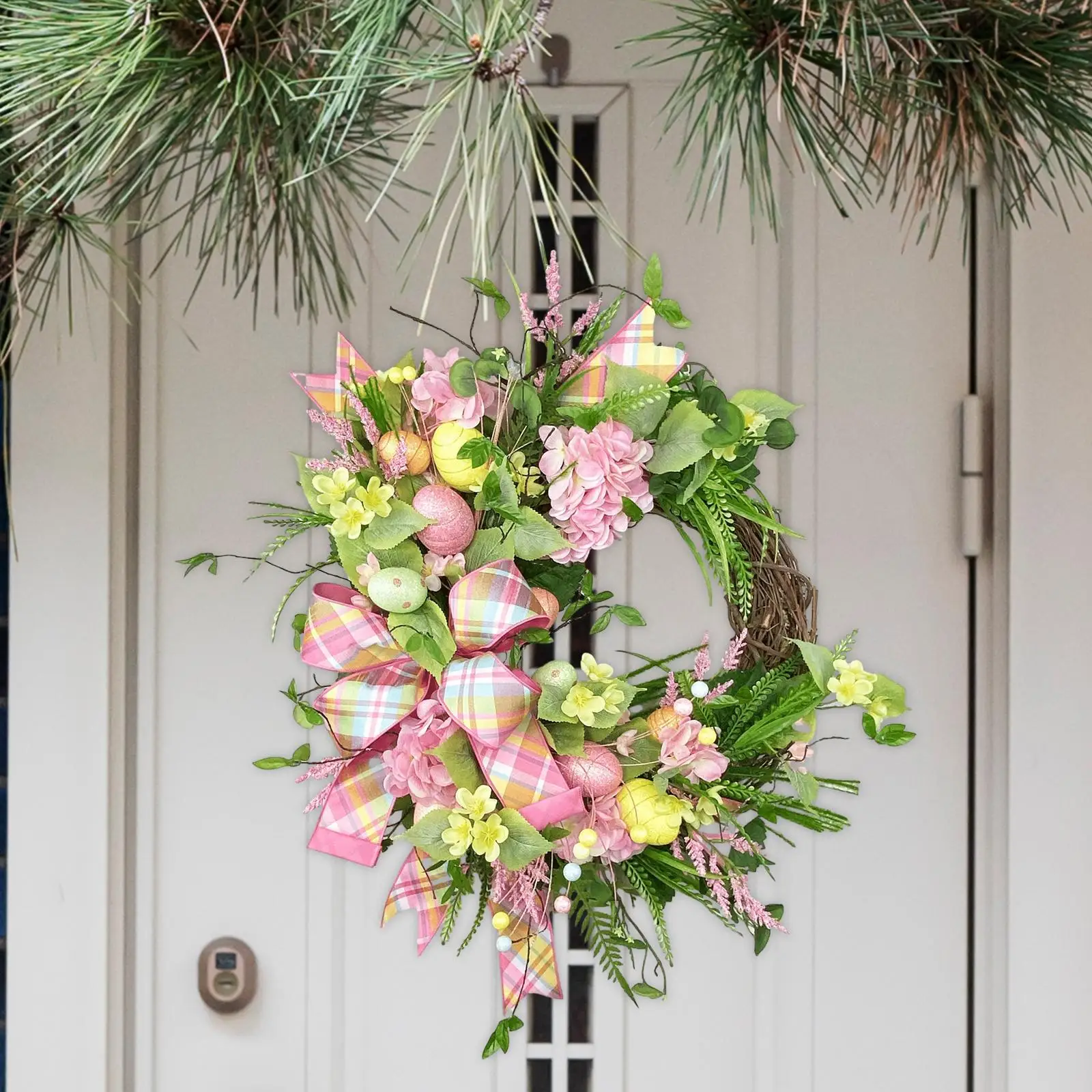 Easter Egg Wreath 45cm with Colorful Easter Eggs Easter Door Garland for Front Door Patio Porch Easter Celebration Holiday Decor