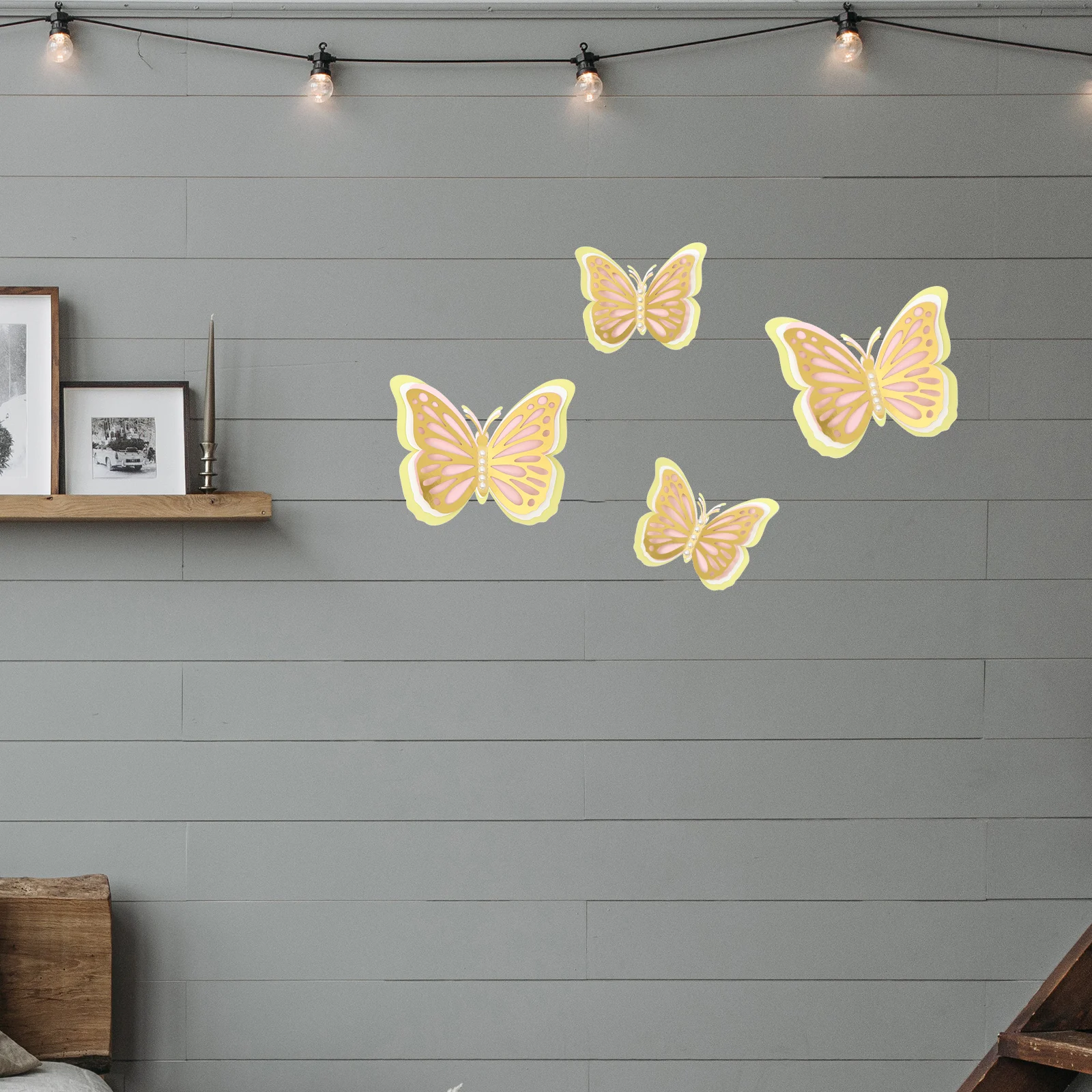 

4pcs Pearl Embedded 3D Hollow Butterflies Wall Decals for Wedding Nursery Bedroom Kitchen Garden Festive Decor