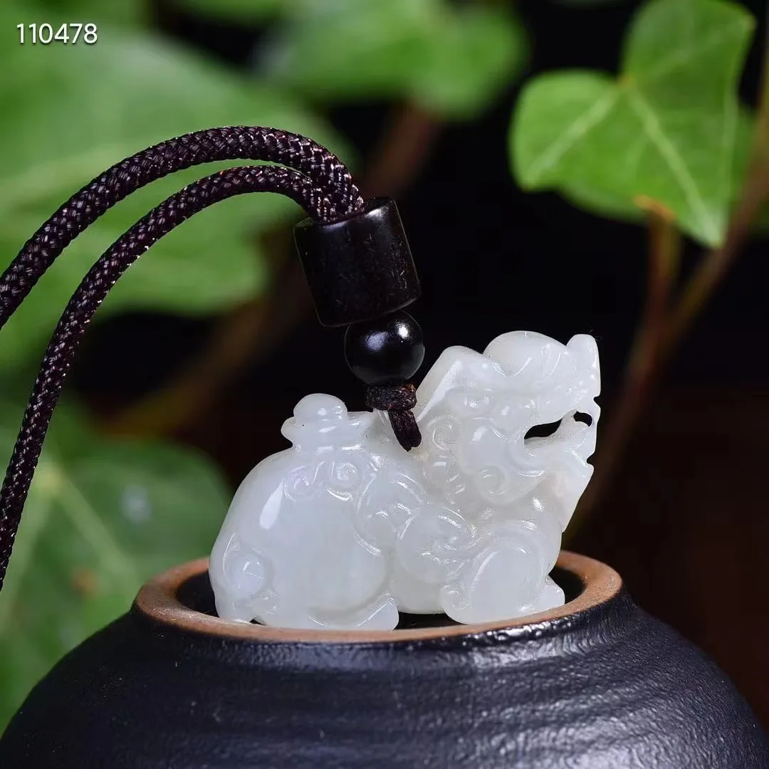 

Natural 100% real white hetian jade carve brave troops Bless peace pendant jewellery Handle piece for men woman gifts good luck