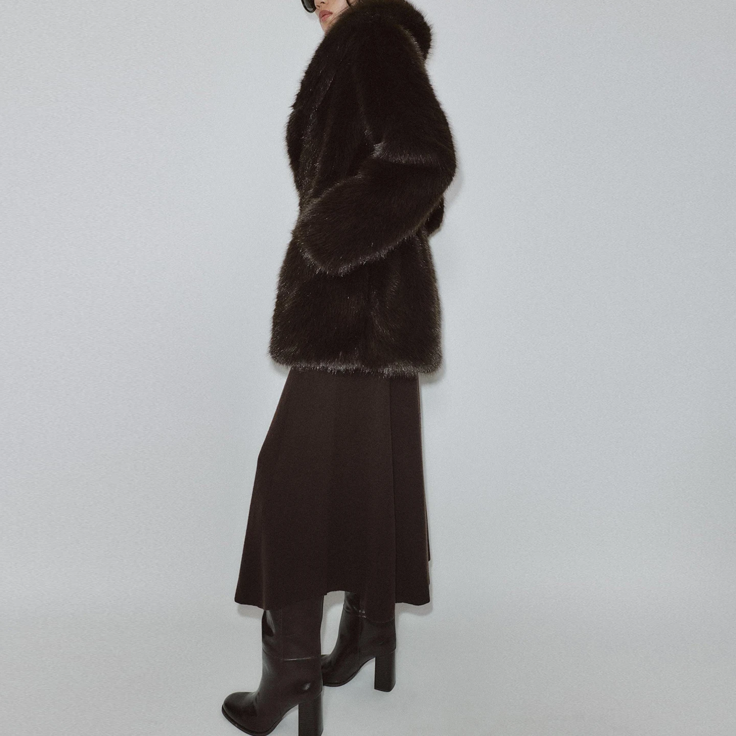 Otoño 2025 Abrigo con cinturón efecto piel Artificial de dos tonos Faion para mujer cuello con muescas largo medio otro Material 00%